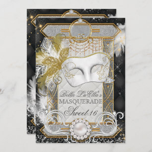 Diamond White Pearl Masquerade Invitation