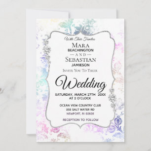 *~* Diamond White Vintage Rustic Damask Wedding Invitation
