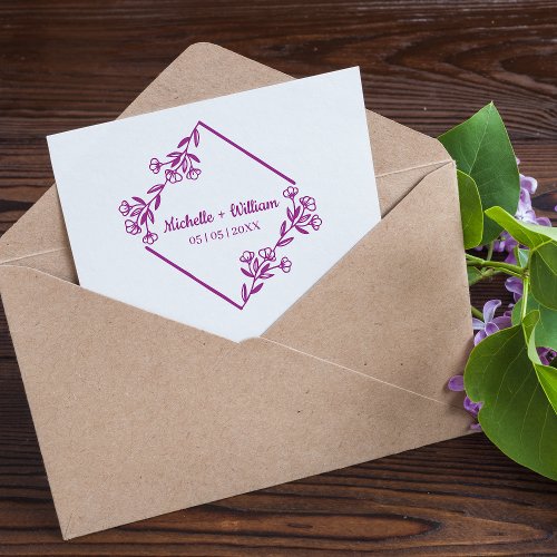 Diamond with Wildflowers in Black for Wedding Rubber Stamp