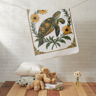 Diamondback Terrapin And Black Eyed Susan Flowers Baby Blanket