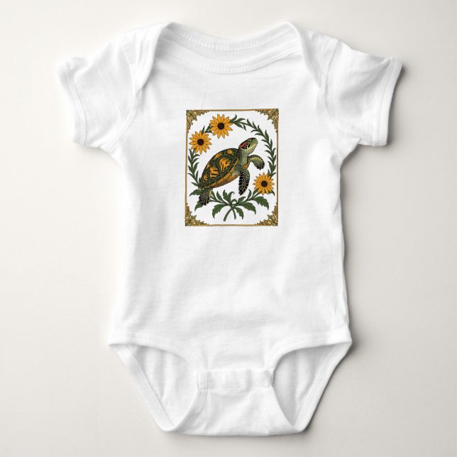 Diamondback Terrapin And Black Eyed Susan Flowers Baby Bodysuit (Front)