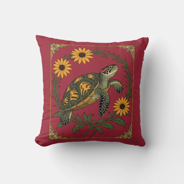 Diamondback Terrapin And Black Eyed Susan Flowers Throw Pillow (Front)