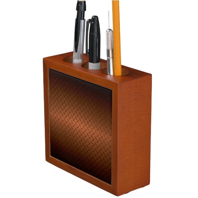 Diamondplate Look Pattern Black to Copper Fade Desk Organizer (In Situ)