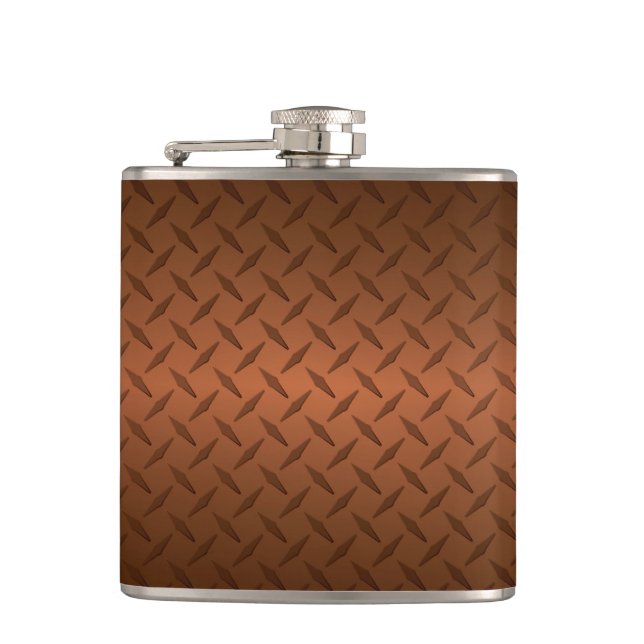Diamondplate Look Pattern Black to Copper Fade Flask (Front)