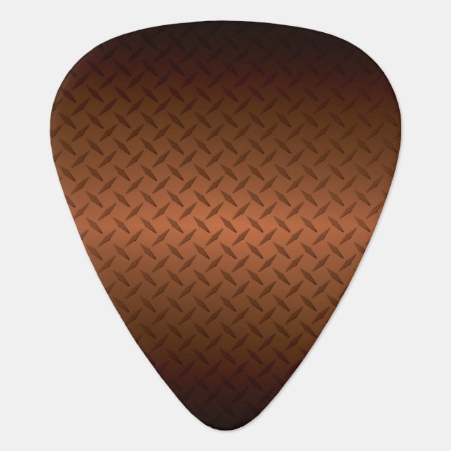 Diamondplate Look Pattern Black to Copper Fade Guitar Pick (Front)