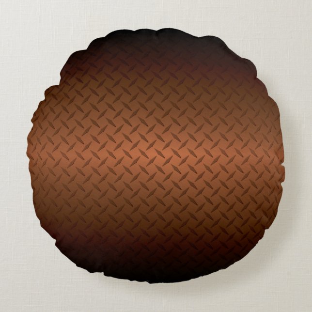 Diamondplate Look Pattern Black to Copper Fade Round Pillow (Front)