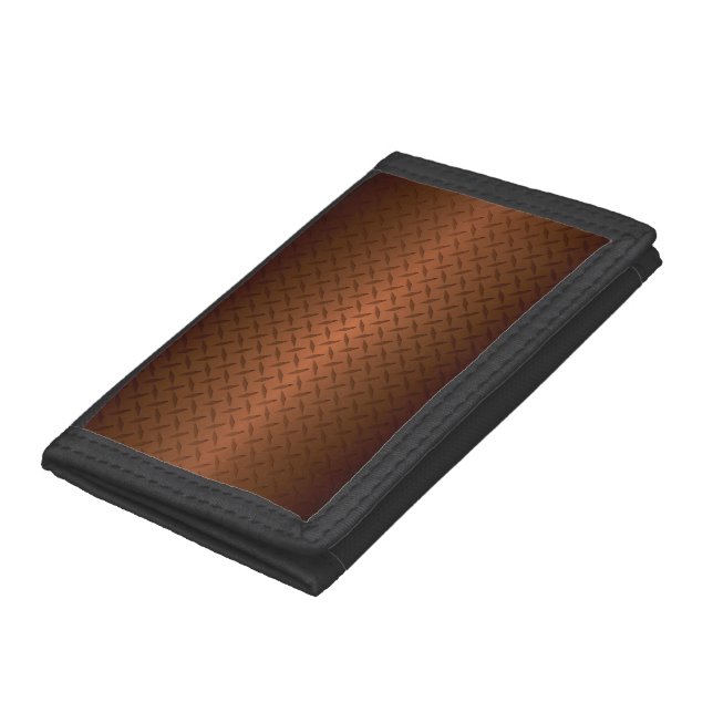 Diamondplate Look Pattern Black to Copper Fade Tri-fold Wallet (Bottom)