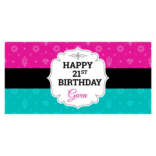 Diamonds 21st Birthday Banner Party Decor (Front)