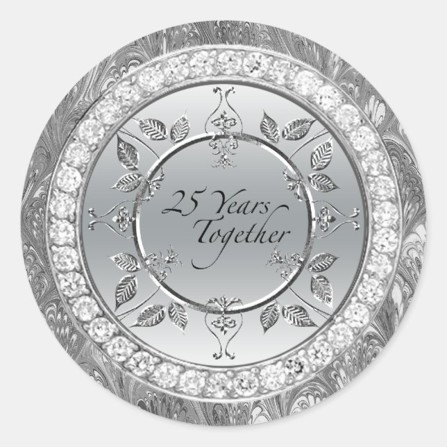 Diamonds 25th Silver Wedding Anniversary 25 Years Classic Round Sticker (Front)
