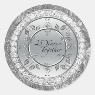 Diamonds 25th Silver Wedding Anniversary 25 Years Classic Round Sticker