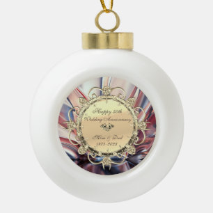 Diamonds Abstract 50th Wedding Anniversary Ceramic Ball Christmas Ornament