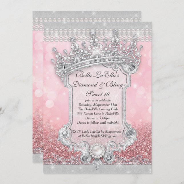 Diamonds and Bling Sweet 16 Quince Invitations (Front/Back)