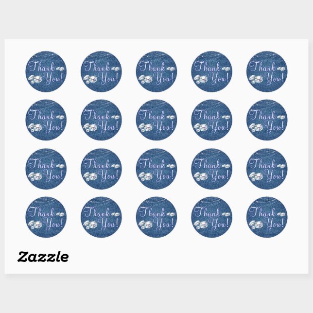 Diamonds and Denim Thank You Stickers | Zazzle