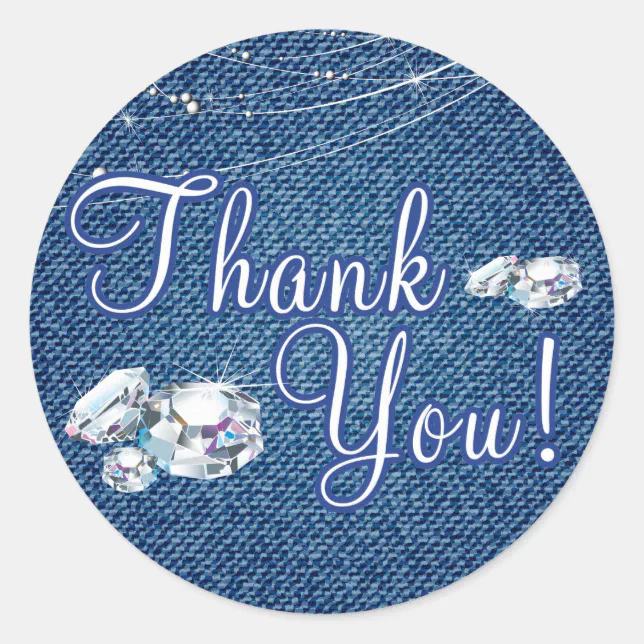Diamonds and Denim Thank You Stickers | Zazzle