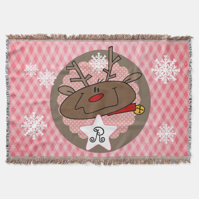 Diamonds and Dots Reindeer Holiday Throw Throw Blanket (Front)