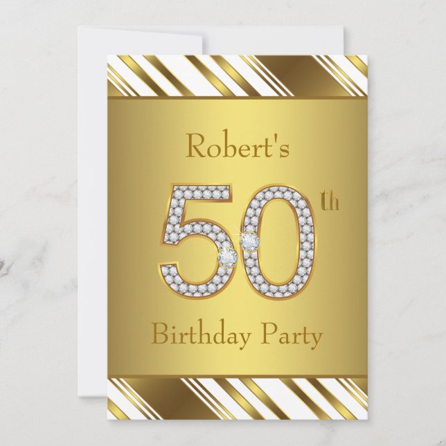 Diamonds and Gold 50th Birthday Party Invitation (Front)