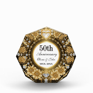 Diamonds And Gold 50th Wedding Anniversary Acrylic Award