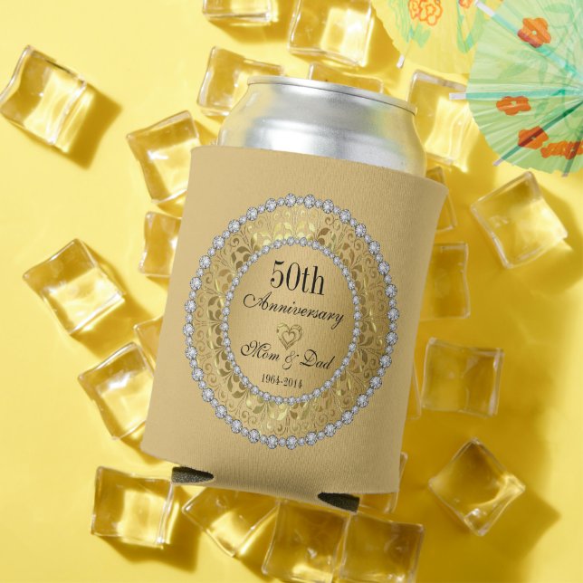 Diamonds And Gold 50th Wedding Anniversary Can Cooler (In Situ Summer)