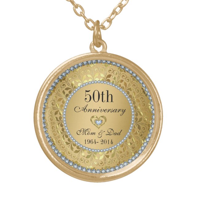 Diamonds And Gold 50th Wedding Anniversary Gold Plated Necklace (Front)