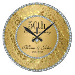 Diamonds And Gold 50th Wedding Anniversary Large Clock