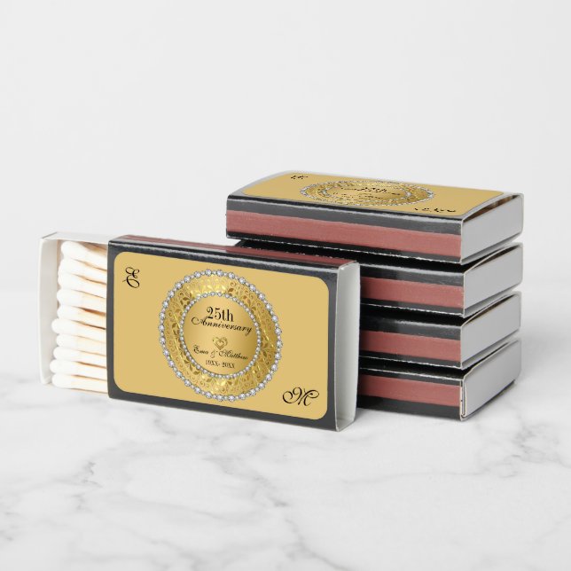 Diamonds And Gold 50th Wedding Anniversary Matchboxes (Stacked)