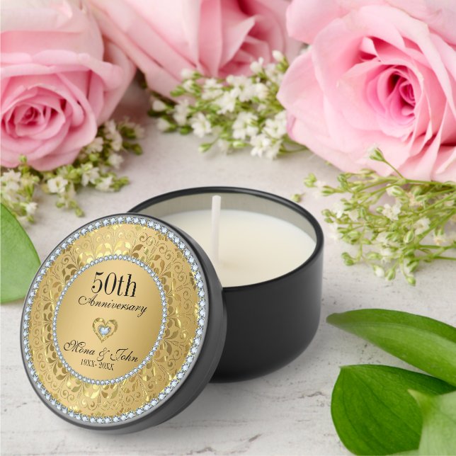 Diamonds And Gold 50th Wedding Anniversary Mini Candle Favors (Insitu (Wedding))