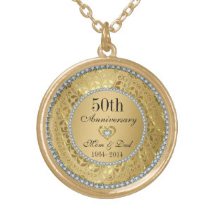 Diamonds And Gold 50th Wedding Anniversary Plated Necklace