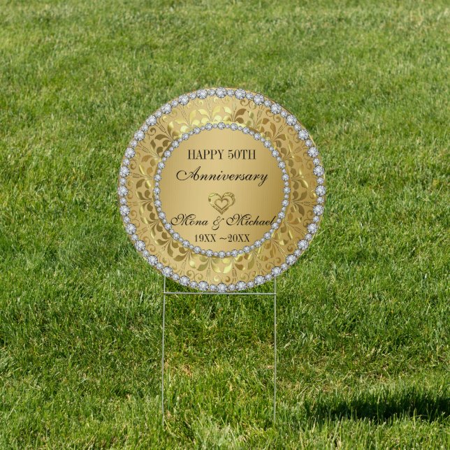 Diamonds And Gold 50th Wedding Anniversary Sign (Insitu)