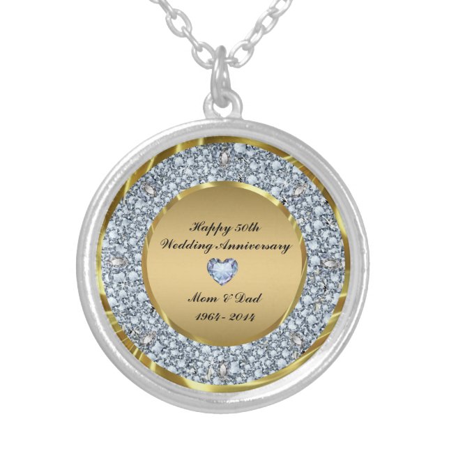 Diamonds And Gold 50th Wedding Anniversary Silver Plated Necklace (Front)