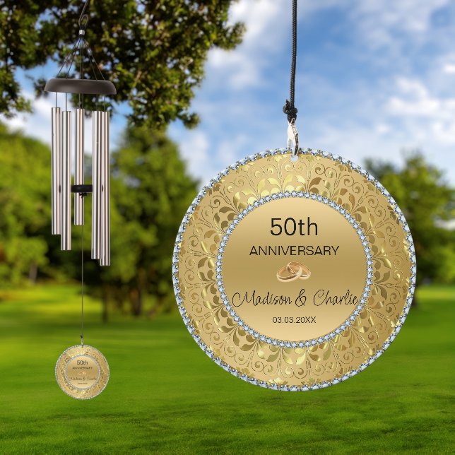 Diamonds And Gold 50th Wedding Anniversary Wind Chime (Outdoor)