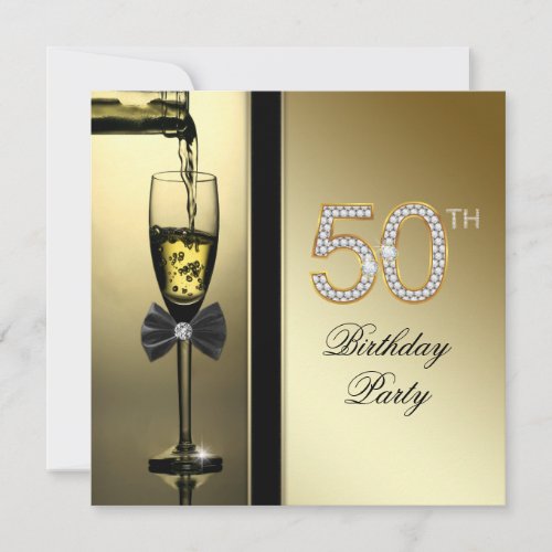 Diamonds and Gold Champagne 50th Birthday Party Invitation