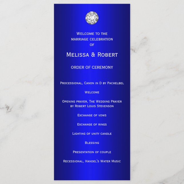 Diamonds and Pearls Blue Wedding Program (Front)