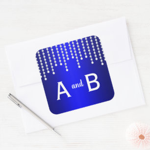 Diamonds and Pearls Blue Wedding Square Sticker