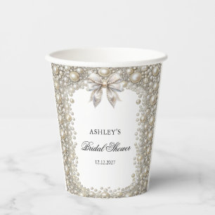 Diamonds and Pearls Bow Bridal Shower Paper Cups