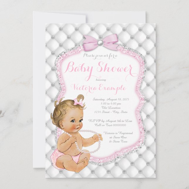 Diamonds and Pearls Girly Baby Shower Invitation (Front)
