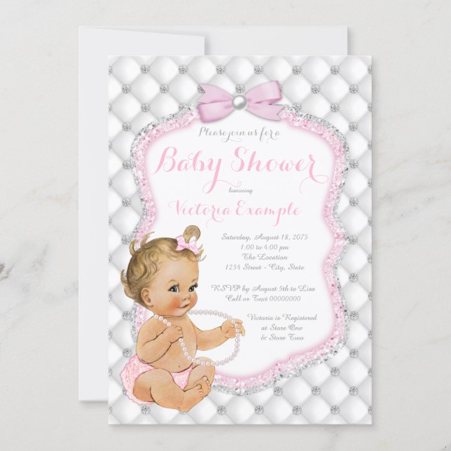 Diamonds and Pearls Girly Baby Shower Invitation (Front)