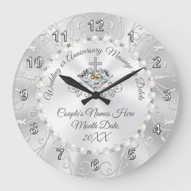 Diamonds and Pearls Personalized Wedding Clock Zazzle