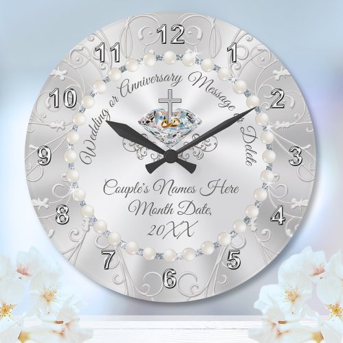 Diamonds and Pearls Personalized Wedding Clock