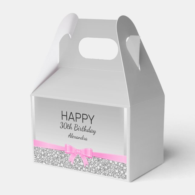 Diamonds And Pink Ribbon 30th Birthday Favor Boxes (Front Side)