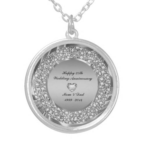 Diamonds And Silver 25th Wedding Anniversary Silver Plated Necklace