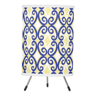 Diamonds and Swirls Navy Yellow White Tripod Lamp