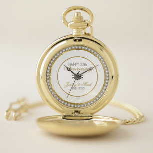 Diamonds And White Damask- 50th Anniversary Pocket Watch