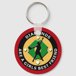 DIAMONDS ARE A GIRLS BEST FRIEND - WOMENS SOFTBALL KEYCHAIN