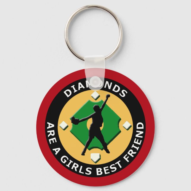 DIAMONDS ARE A GIRLS BEST FRIEND - WOMENS SOFTBALL KEYCHAIN (Front)