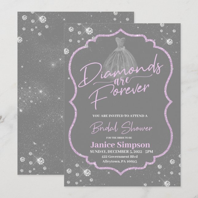 Diamonds are forever Flower Bridal Shower  Invitation (Front/Back)