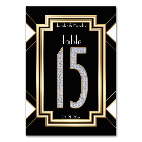 Diamonds Art Deco Wedding Table Number Fifteen