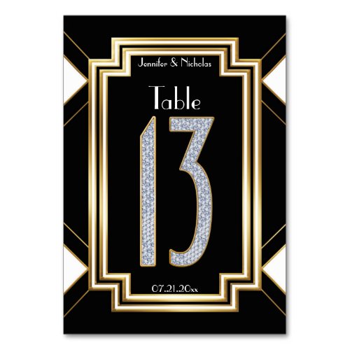 Diamonds Art Deco Wedding Table Number Thirteen