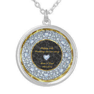 Diamonds, Black And Gold 50th Wedding Anniversary Silver Plated Necklace