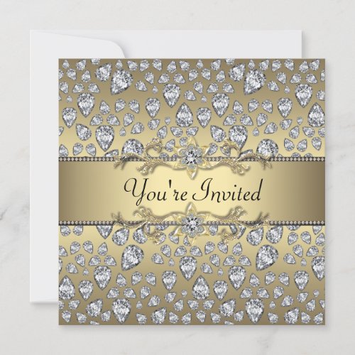 Diamonds Black and Gold All Occasion Party Invitation