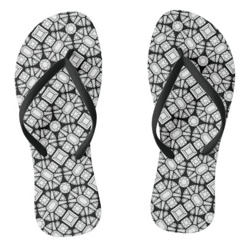 Diamonds Black and White Pattern Flip Flops